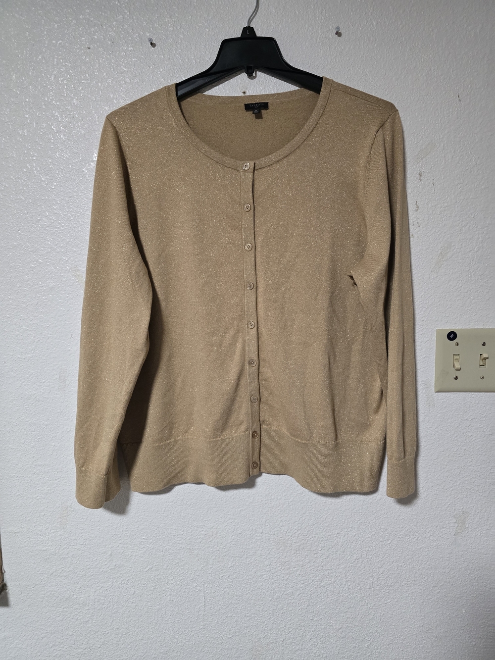 Talbots Shimmer Crewneck Cardigan - Tan Gold